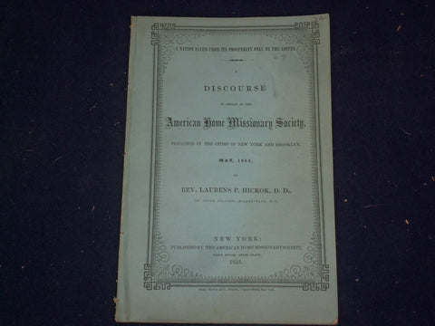 1853 AMERICAN HOME MISSIONARY SOCIETY DISCOURSE BY REV. LAURENS HICKOK - J 4754