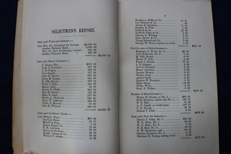 1887 UPTON TOWN OFFICERS ANNUAL REPORT SOFTCOVER BOOK - K 799