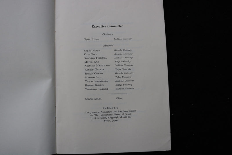 1968 THE JAPANESE ASSOCIATION FOR AMERICAN STUDIES MEETING - SOFTCOVER - K 3066
