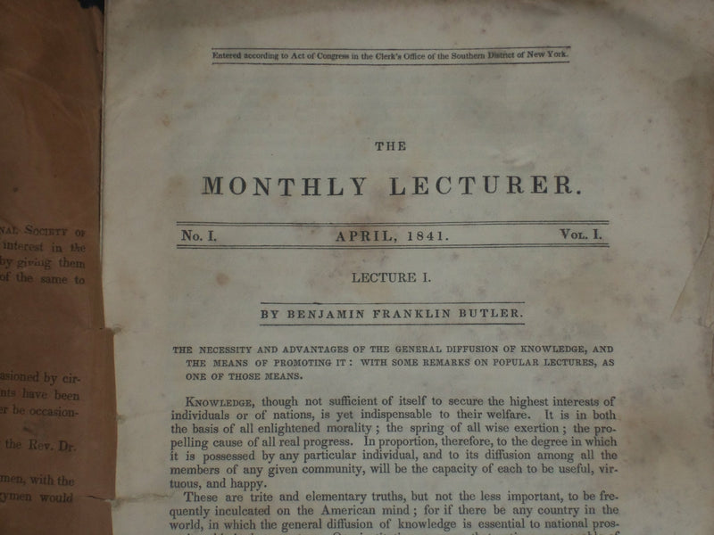 1841 APRIL THE MONTHLY LECTURE OF THE NAT'L SOCIETY OF LIT. & SCIENCE - J 4375