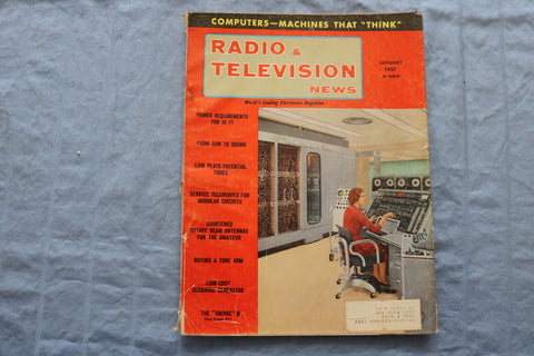 1957 JANUARY RADIO & TELEVISION NEWS MAGAZINE - COMPUTERS THINK COVER - ST 1005V