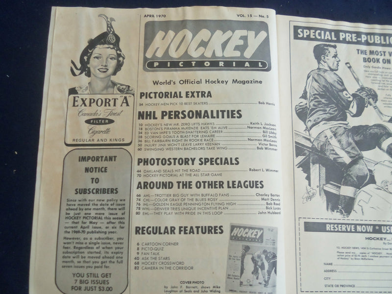 1970 APRIL HOCKEY PICTORIAL MAGAZINE - MIKE LAUGHTON-JUHA WIDING COVER - ST 200U