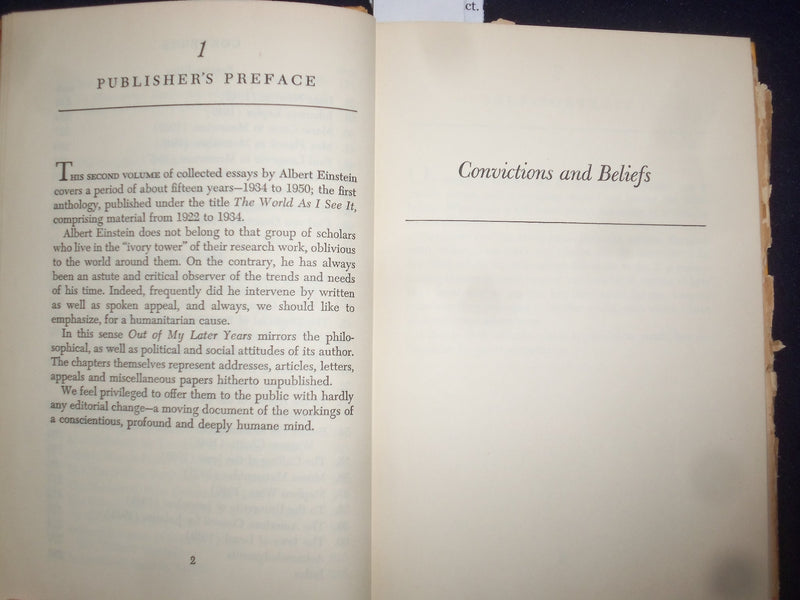 1950 OUT OF MY LATER YEARS HARDCOVER BOOK BY ALBERT EINSTEIN - KD 9115