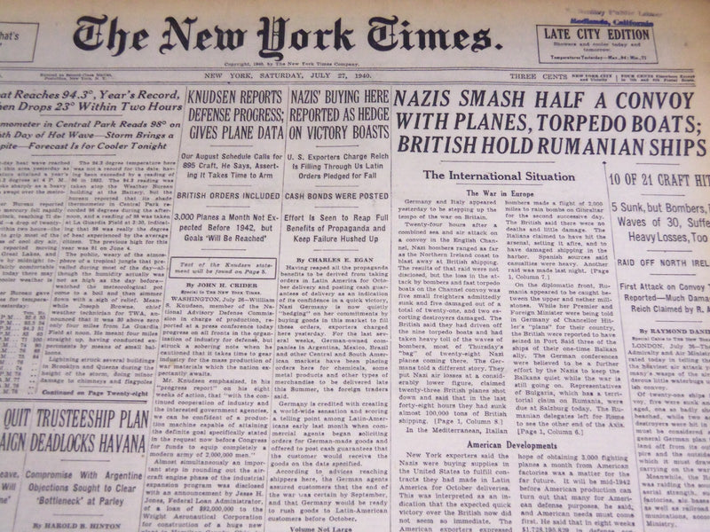 1940 JULY 27 NEW YORK TIMES - NAZIS SMASH A CONVOY WITH PLANES - NT 2567