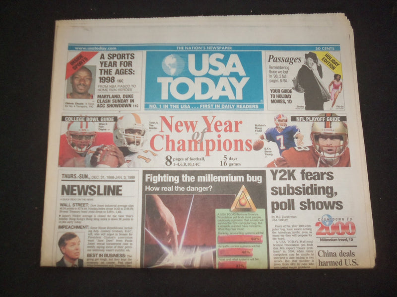 1998 DEC 31 - 1999 JAN 3 USA TODAY NEWSPAPER - Y2K FEARS SUBSIDING - NP 7981