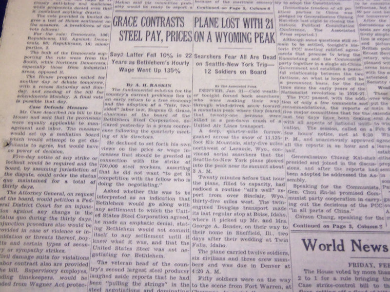 1946 FEBRUARY 1 NEW YORK TIMES - PLANE LOST ON A WYOMING PEAK - NT 2634