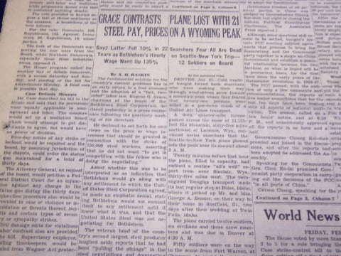 1946 FEBRUARY 1 NEW YORK TIMES - PLANE LOST ON A WYOMING PEAK - NT 2634