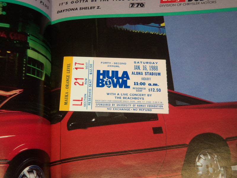 1988 HULA BOWL COLLEGE FOOTBALL PROGRAM / TICKET STUB - HAWAII - J 5550