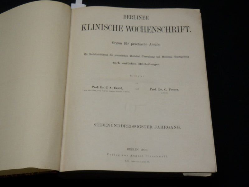 1900 JAN-DEC BERLINER KLINISCHE WOCHENSCHRIFT MAGAZINE BOUND VOLUME - KD 3644B