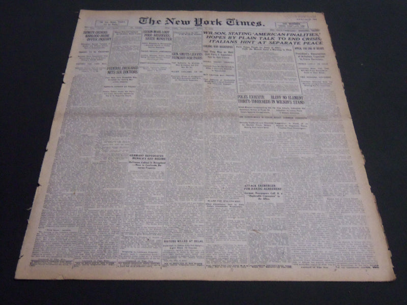 1919 APRIL 9 NEW YORK TIMES - WILSON HOPES BY PLAIN TALK TO END CRISIS - NT 6970