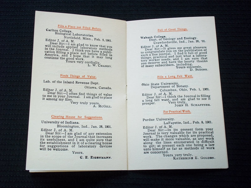 1901 A JOURNAL OF APPLIED MICROSCOPY & LABORATORY METHODS SOFTCOVER BOOK- J 7184