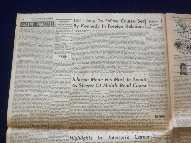 1963 NOV 23 THE FAYETTEVILLE OBSERVER NEWSPAPER - SLAYING OF PRESIDENT - NP 6443