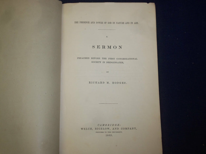 1862 BRIDGEWATER FIRST CONGREGATIONAL SOCIETY SERMON BY RICHARD HODGES - J 4484