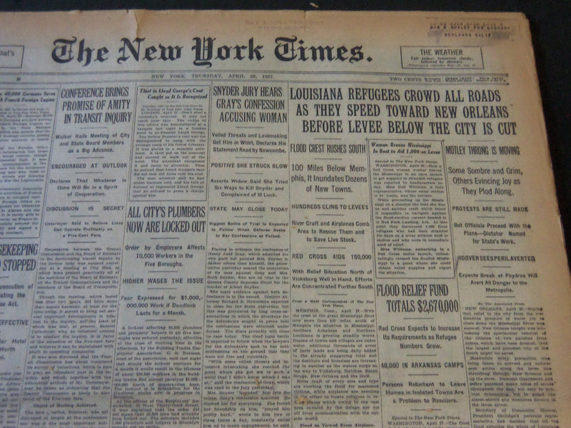 1927 APR 28 NEW YORK TIMES - LOUISIANA REFUGEES SPEED TOWARD ORLEANS - NT 5559