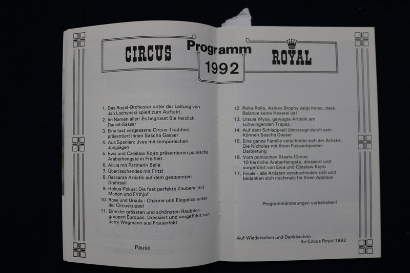 1992 CIRCUS ROYAL PROGRAM - GERMAN-FRENCH TEXT - K 492