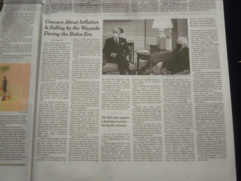 2021 FEBRUARY 16 NEW YORK TIMES - INFLATION FEARS FALL BY WAYSIDE IN BIDEN ERA