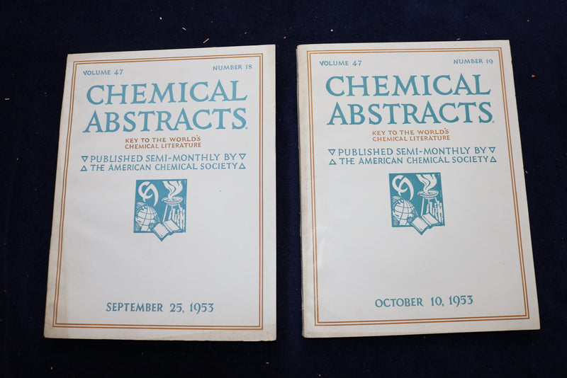 1953 CHEMICAL ABSTRACTS SEMI-MONTHLY MAGAZINE-LOT OF 21 -VOL. 47 #S 2-22 -O 3377