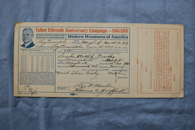 1927 TALBOT 15TH ANNIVERSARY CAMPAIGN APPLICATION - MODERN WOODMEN - K 3135