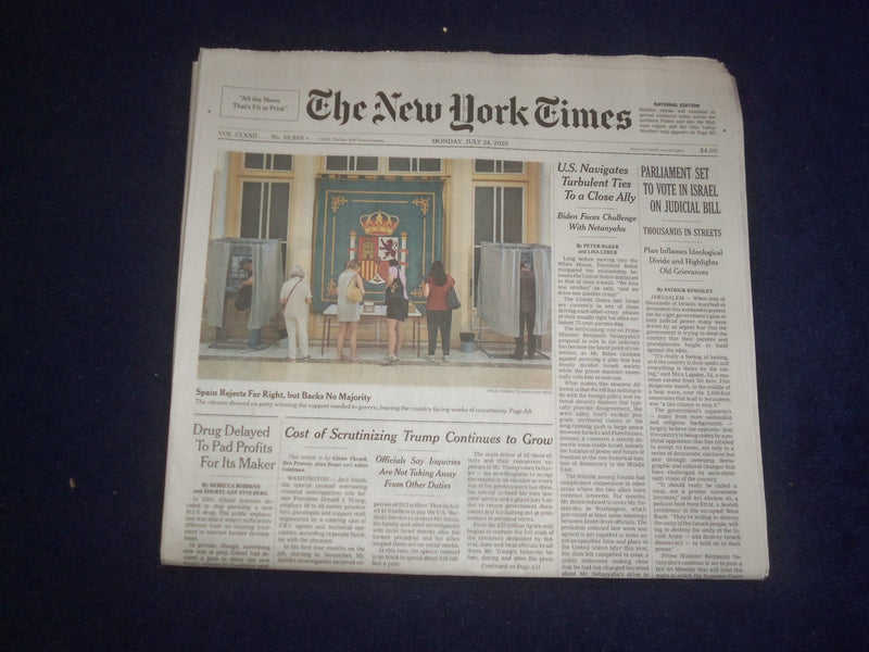 2023 JULY 24 NEW YORK TIMES - PARLIAMENT SET TO VOTE IN ISRAEL ON JUDICIAL BILL