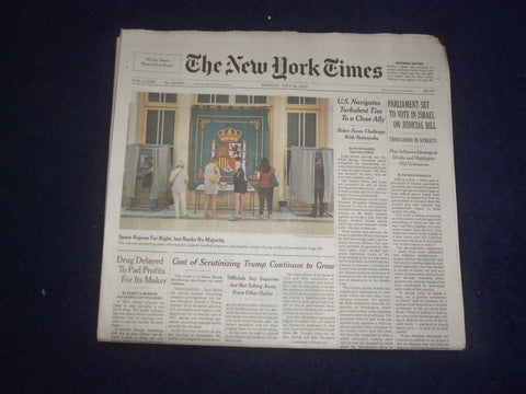 2023 JULY 24 NEW YORK TIMES - PARLIAMENT SET TO VOTE IN ISRAEL ON JUDICIAL BILL