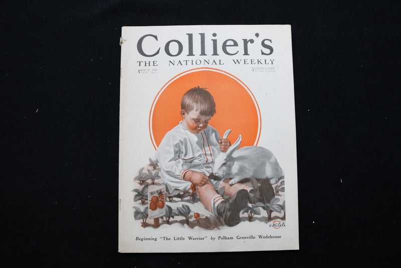 1920 APRIL 10 COLLIER'S MAGAZINE - BOY WITH RABBIT IN GARDEN COVER - E 10979