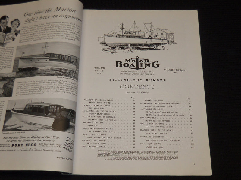 1939 APRIL MOTOR BOATING MAGAZINE - FITTING-OUT NUMBER - NICE ADS - E 9464