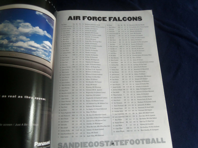 2001 SEP 29 FOOTBALL PROGRAM - SAN DIEGO STATE UNIVERSITY VS AIR FORCE- SP 1218X