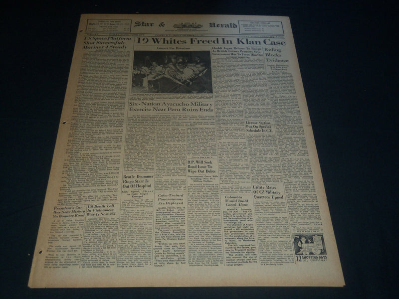 1964 DEC 11 PANAMA STAR & HERALD NEWSPAPER - 19 WHITES FREED IN KLAN - NT 7591