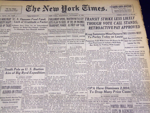 1946 NOVEMBER 13 NEW YORK TIMES - TRANSIT STRIKE LESS LIKELY - NT 3131