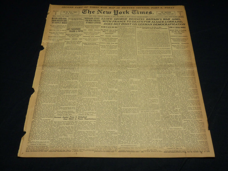 1918 JAN 6 NEW YORK TIMES - LLOYD GEORGE RESTATES BRITAIN'S WAR AIMS - NT 7915