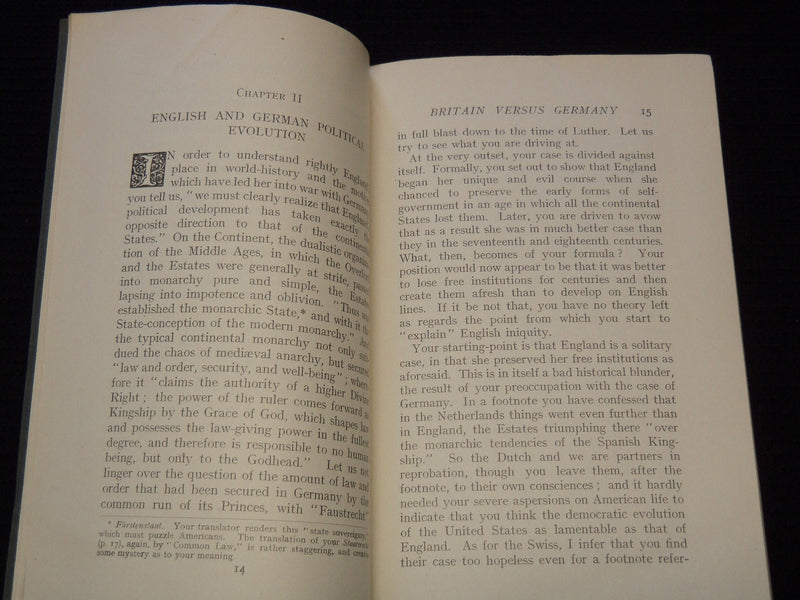 1917 BRITAIN VERSUS GERMANY BOOK OPEN LETTER BY HON. J. M. ROBERTSON - J 7432