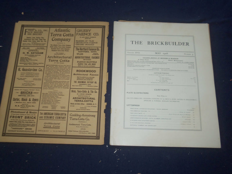 1908 MAY THE BRICKBUILDER MAGAZINE - AN ARCHITECTURAL MONTHLY - ST 258F