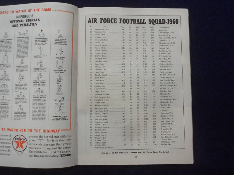 1960 OCTOBER 15 NAVY-AIR FORCE FOOTBALL PROGRAM - BALTIMORE STADIUM - K 141