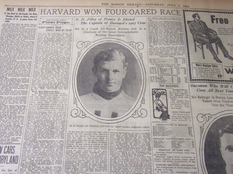 1904 JULY 2 THE BOSTON HERALD - YALE OARSMEN EASILY BEAT HARVARD - BH 46