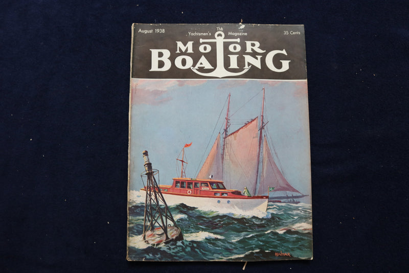 1938 AUGUST MOTOR BOATING MAGAZINE - ILLUSTRATED BOATS COVER - E 11682