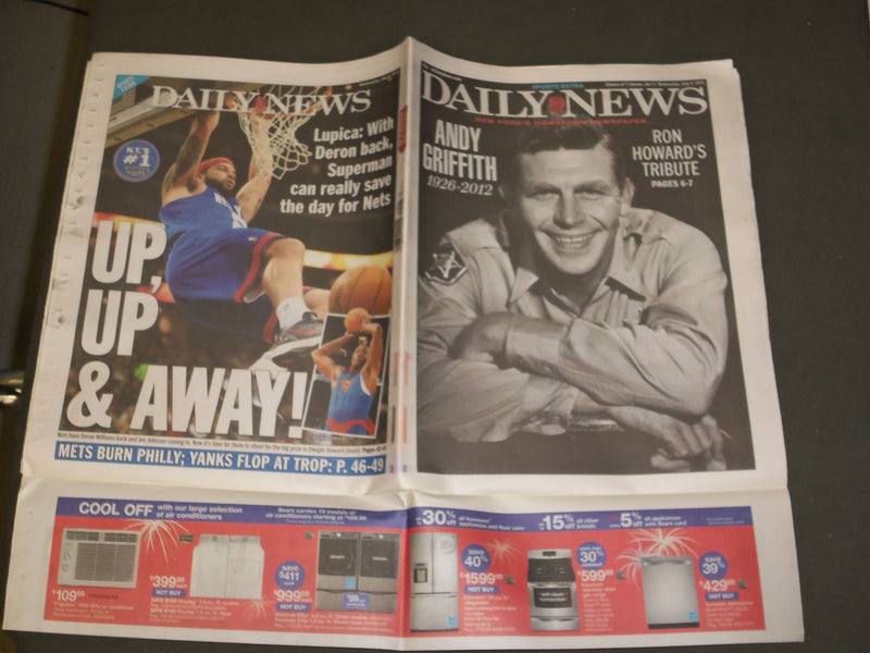2012 JULY 4 NEW YORK DAILY NEWS - ANDY GRIFFITH DIED - 1926-2012