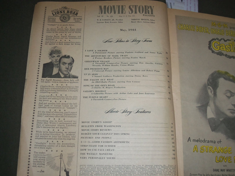1944 MAY MOVIE STORY MAGAZINE - PAULETTE GODDARD & SONNY TUFTS COVER - SP 7194
