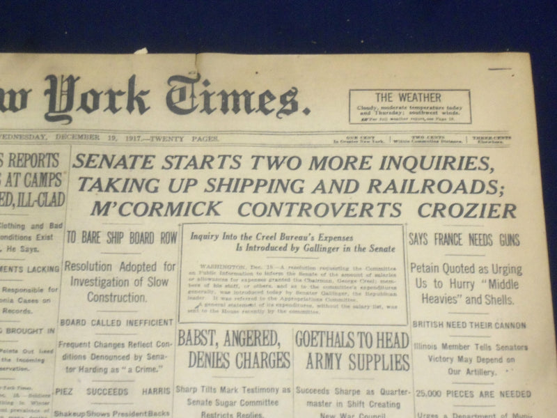 1917 DECEMBER 19 NEW YORK TIMES - GOETHALS TO HEAD ARMY SUPPLIES - NT 8273