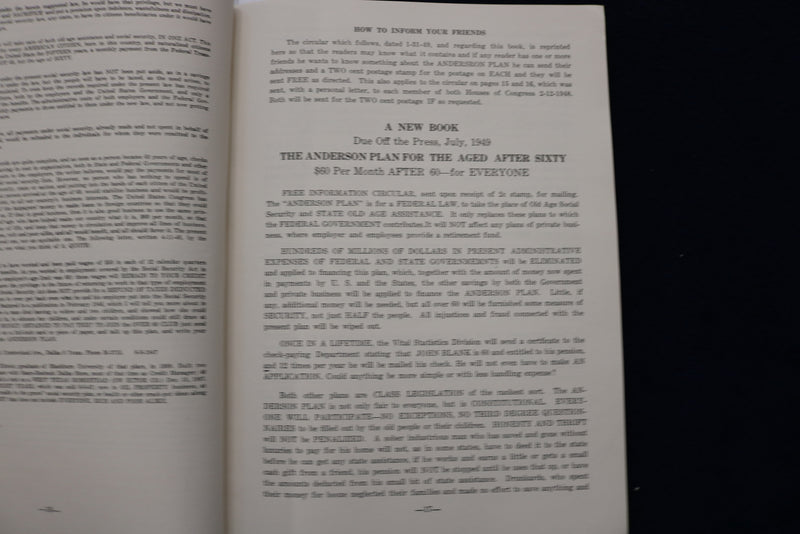 1949 JULY THE ANDERSON PLAN FOR THE AGED AFTER SIXTY - SOFTCOVER BOOK - K 1492