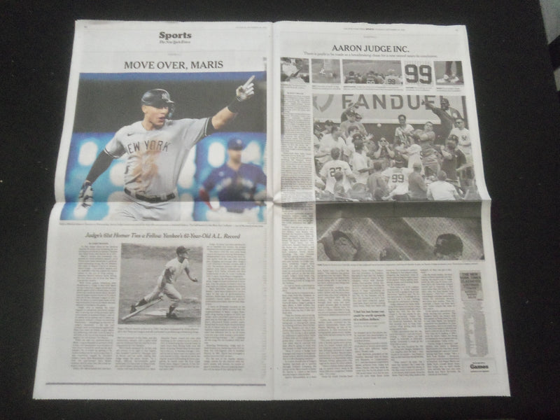 2022 SEPTEMBER 29 NEW YORK TIMES - AARON JUDGE HITS HIS 61ST HOME RUN OF SEASON