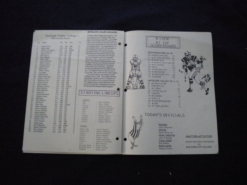 1988 DEC 3 NAT'L FB BOWL GAME PROGRAM - SOUTHWESTERN VS ANTELOPE VALLEY - J 8348