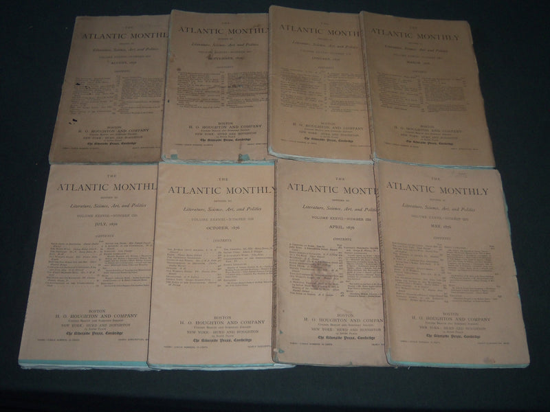 1876 THE ATLANTIC MONTHLY MAGAZINE LOT OF 9 - O. W. HOLMES - JEWETT - WR 308