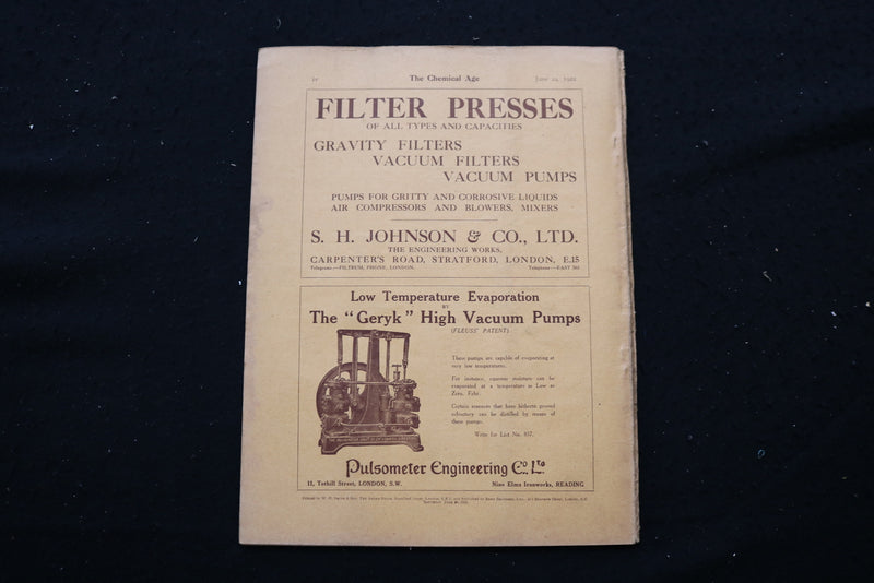1922 JUNE 24 THE CHEMICAL AGE MAGAZINE - UNITED ALKALI CO. COVER - SP 4190Y