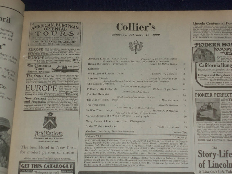 1909 FEBRUARY 13 COLLIER'S MAGAZINE - LINCOLN CENTENNIAL 1809-1909 - ST 6782