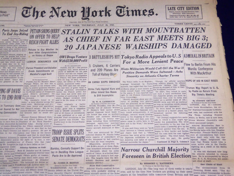 1945 JULY 26 NEW YORK TIMES - STALIN TALKS WITH MOUNTBATTEN - NT 537