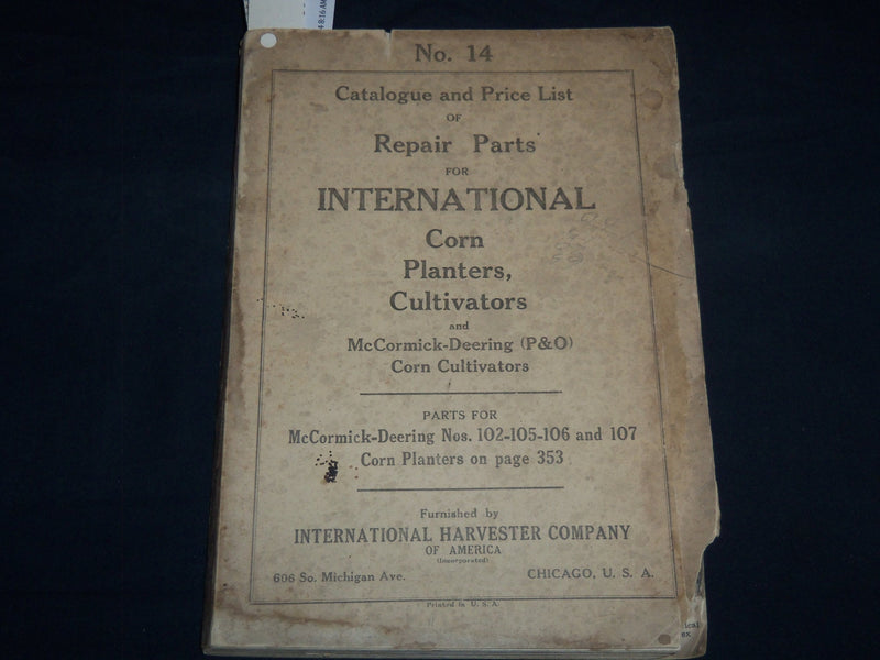 1925 INTERNATIONAL HARVESTER CATALOG AND PRICE LIST FOR REPAIR PARTS - J 8588
