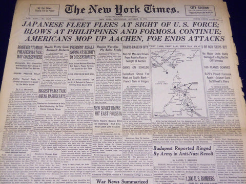 1944 OCTOBER 18 NEW YORK TIMES - JAPANESE FLEET FLEES U. S. FORCE - NT 3337