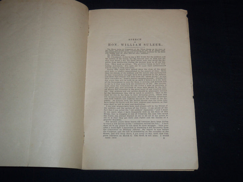 1909 WILLIAM SULZER VOLUNTEER OFFICERS RETIRED LIST SPEECH - J 8999