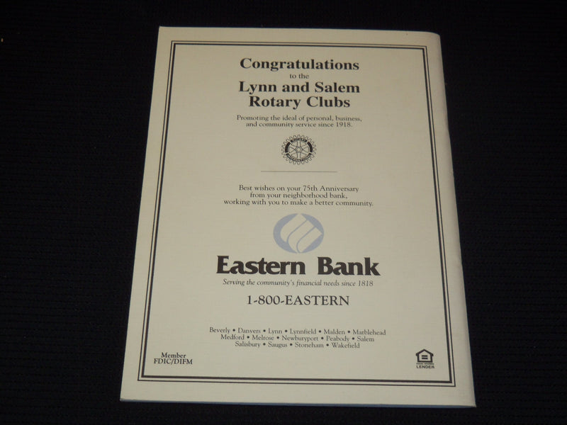 1993 LYNN & SALEM ROTARY CLUBS PROGRAM - 75 YEARS OF SERVICE - J 8047