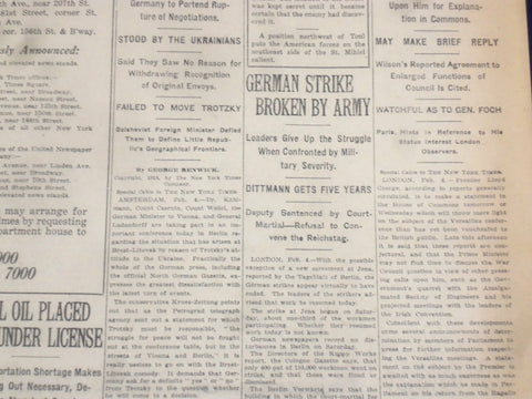 1918 FEBRUARY 5 NEW YORK TIMES - GERMAN STRIKE BROKEN BY ARMY - NT 8231